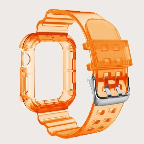 Top Quality Silicone Clear Apple Watch Wristband and Cover Orange 42/44 - Picture 2 of 4